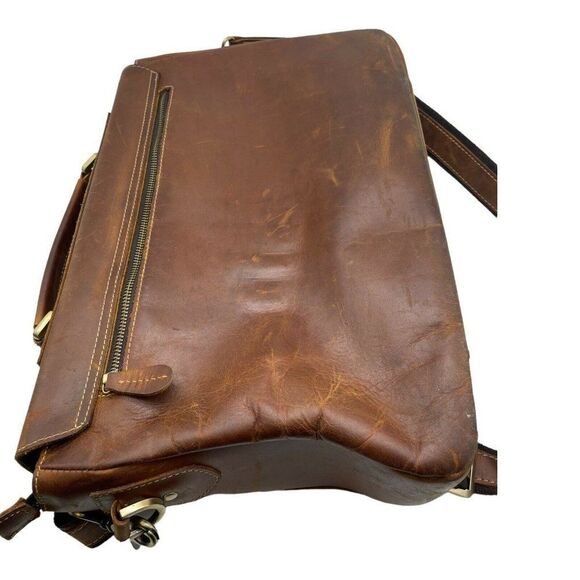 Brown Leather Flap Top Messenger Computer Shoulder Bag Distressed Unbranded - Picture 5 of 12